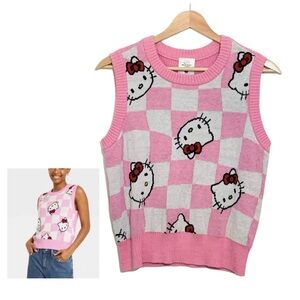 Sanrio Hello Kitty Sweater Vest Pink Checkered Size Small